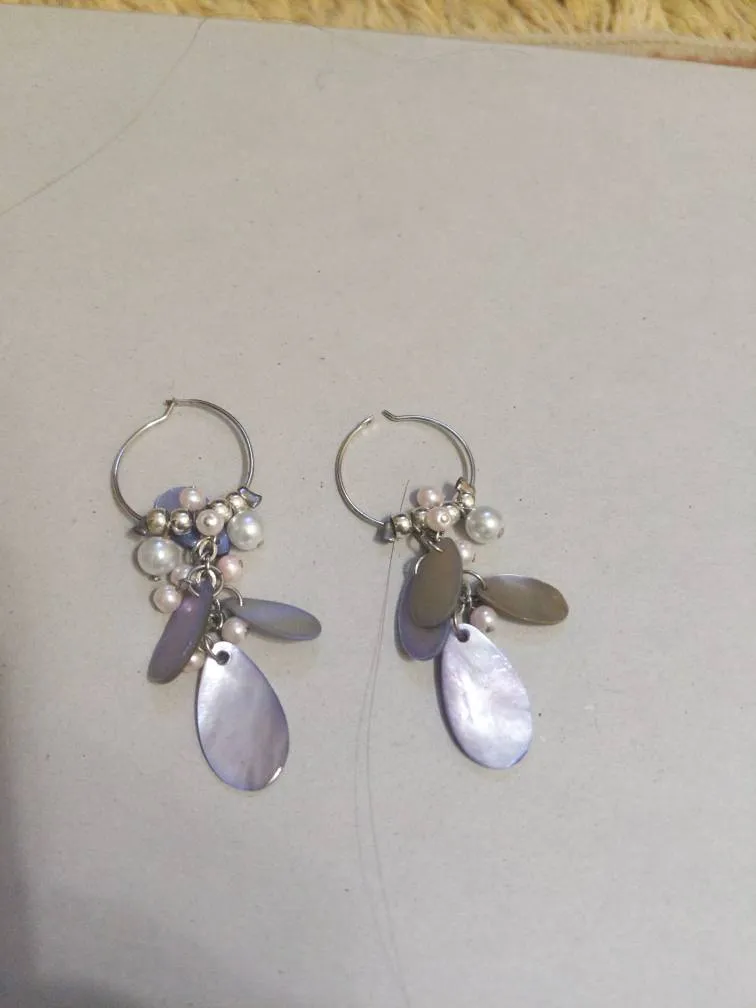 Purple And Pink Dangly Hoop Earrings photo 1