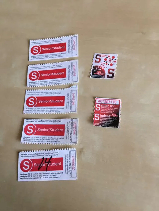 5 student/senior ttc tickets, Plus 2 older ttc tickets (which... photo 1