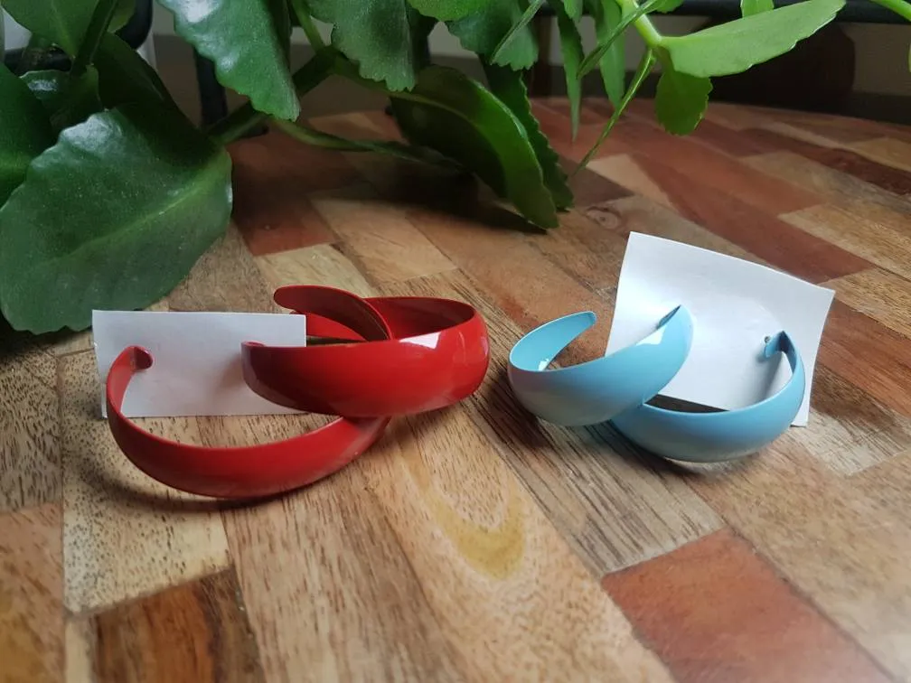 Earrings- Red & Blue Metal Hoops photo 1