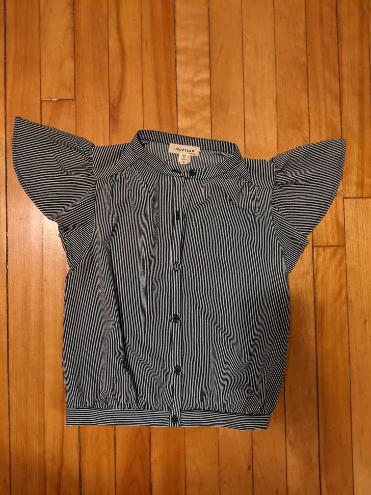 Green And White Stripped Button Up Blouse photo 1