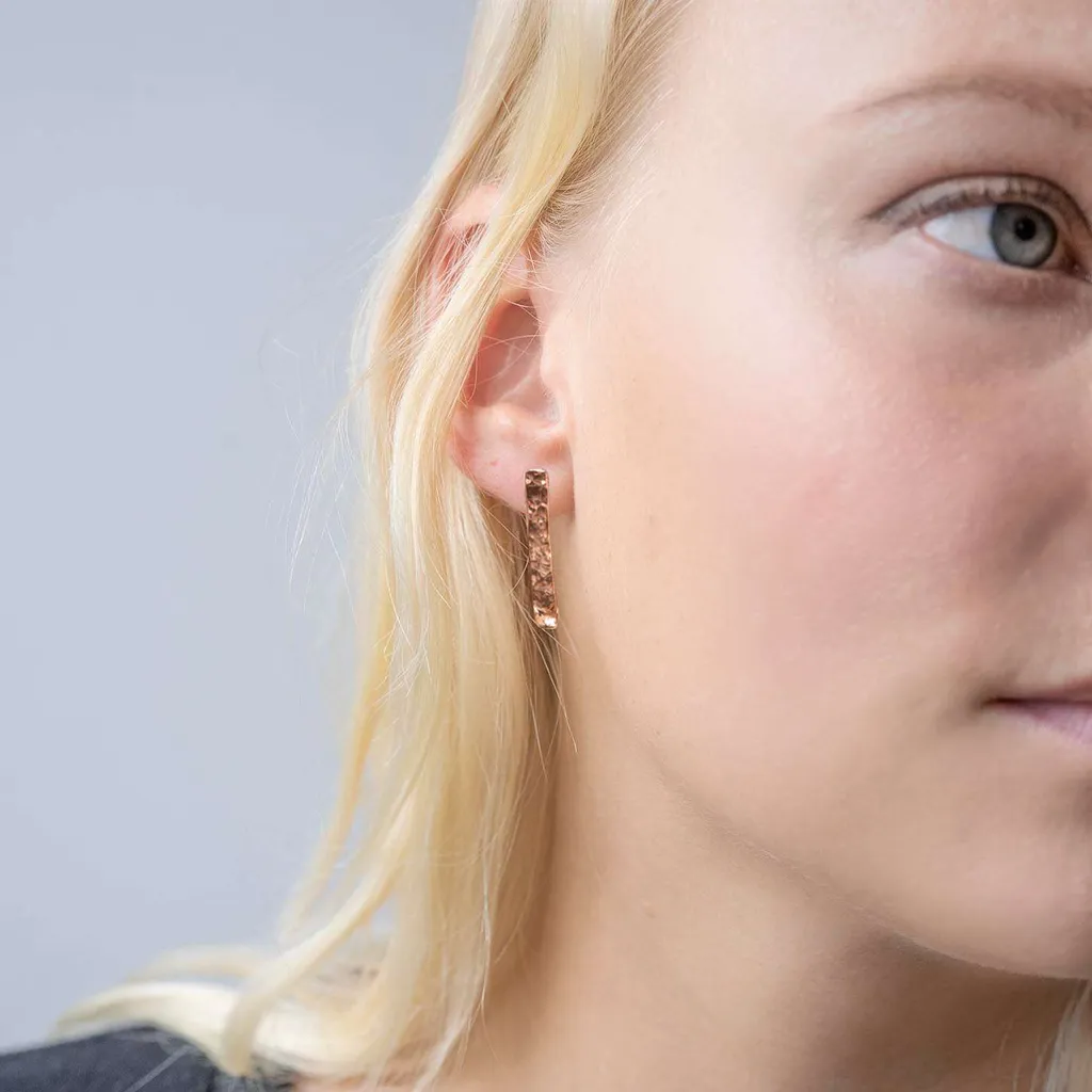 Hammer Finished Drop Earrings In Rose Gold photo 1