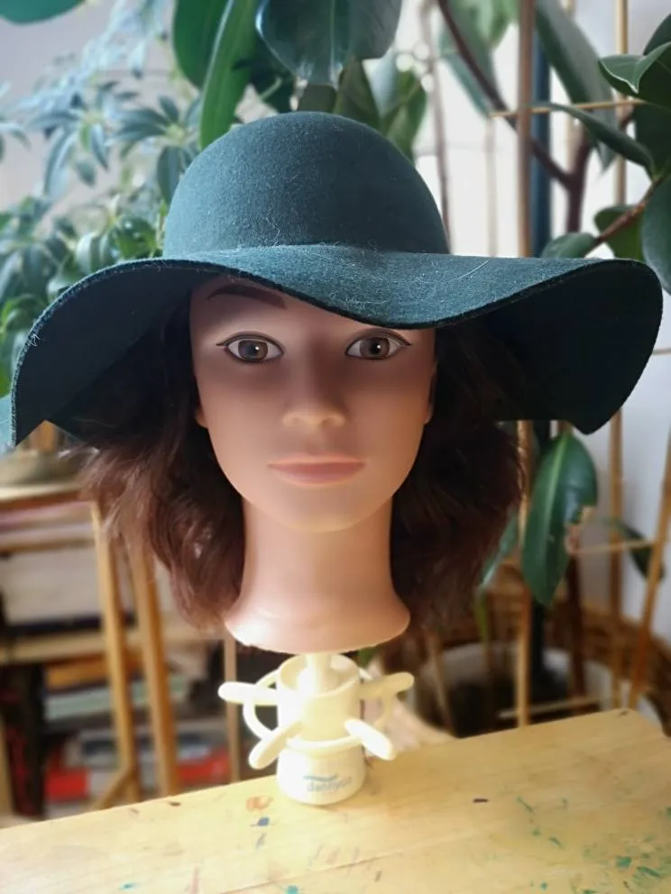 Dark Green Floppy Large Brim Felt Hat photo 1