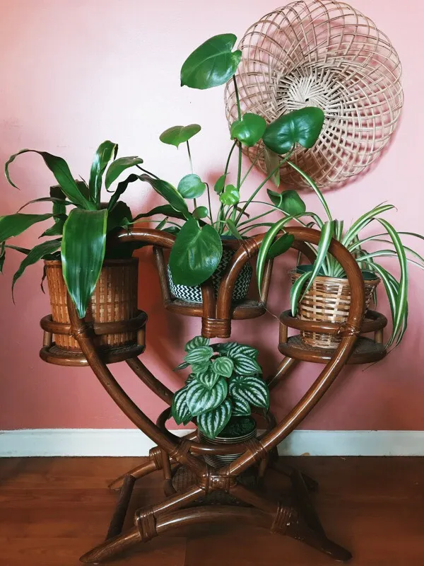 Vintage Rattan Heart Shaped Plant Stand photo 1