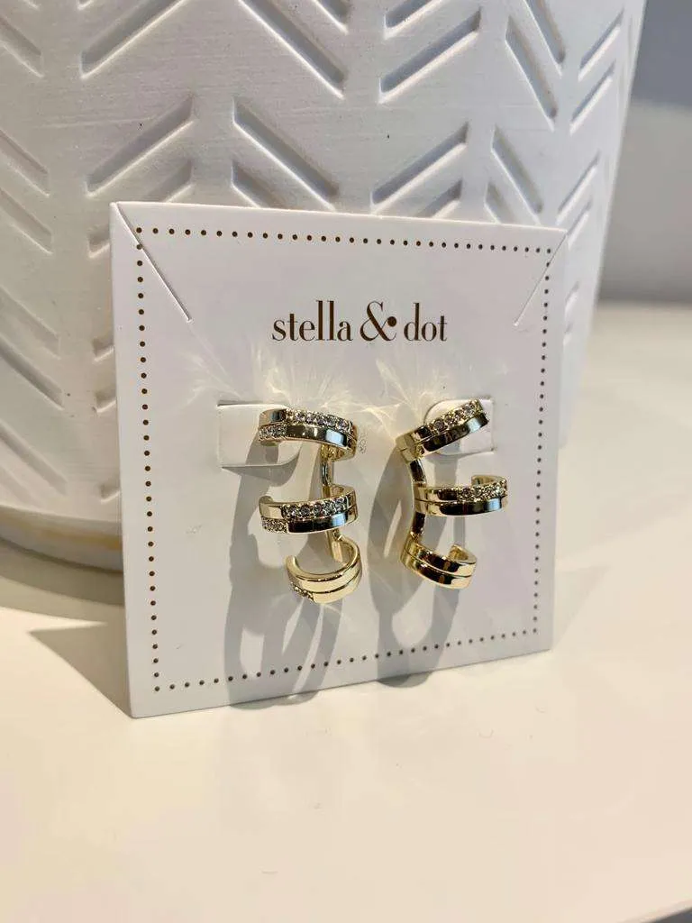 Stella & Dot Pavé Trio Earrings in Gold photo 1