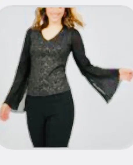 BNWT Foil Print Pleated Chiffon Cape Sleeve Blouse photo 1