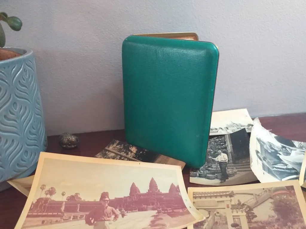 Vintage Teal 2-photo Travel Frame, With Beautiful Found Famil... photo 1