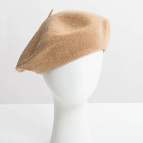 Wool Beret - Tan Camel Embroidery photo 1