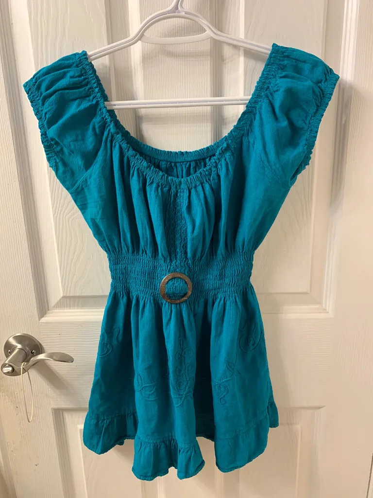 Teal Mexican Shirt With Empire Waist photo 1