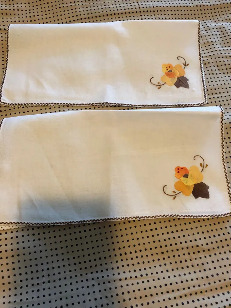 Vintage Table Linens x2, Brown & Orange photo 1