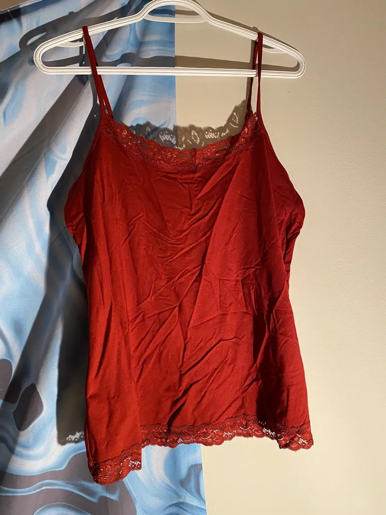 red silk and lace tank top photo 1