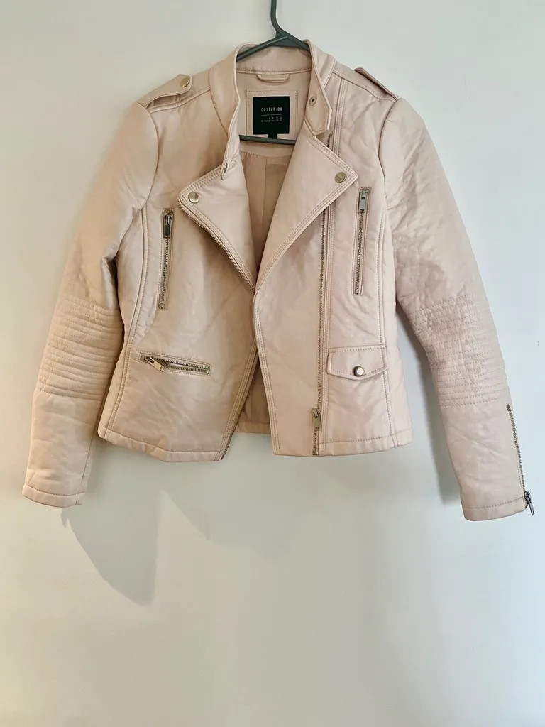 women’s small vegan leather jacket (light pink) photo 1