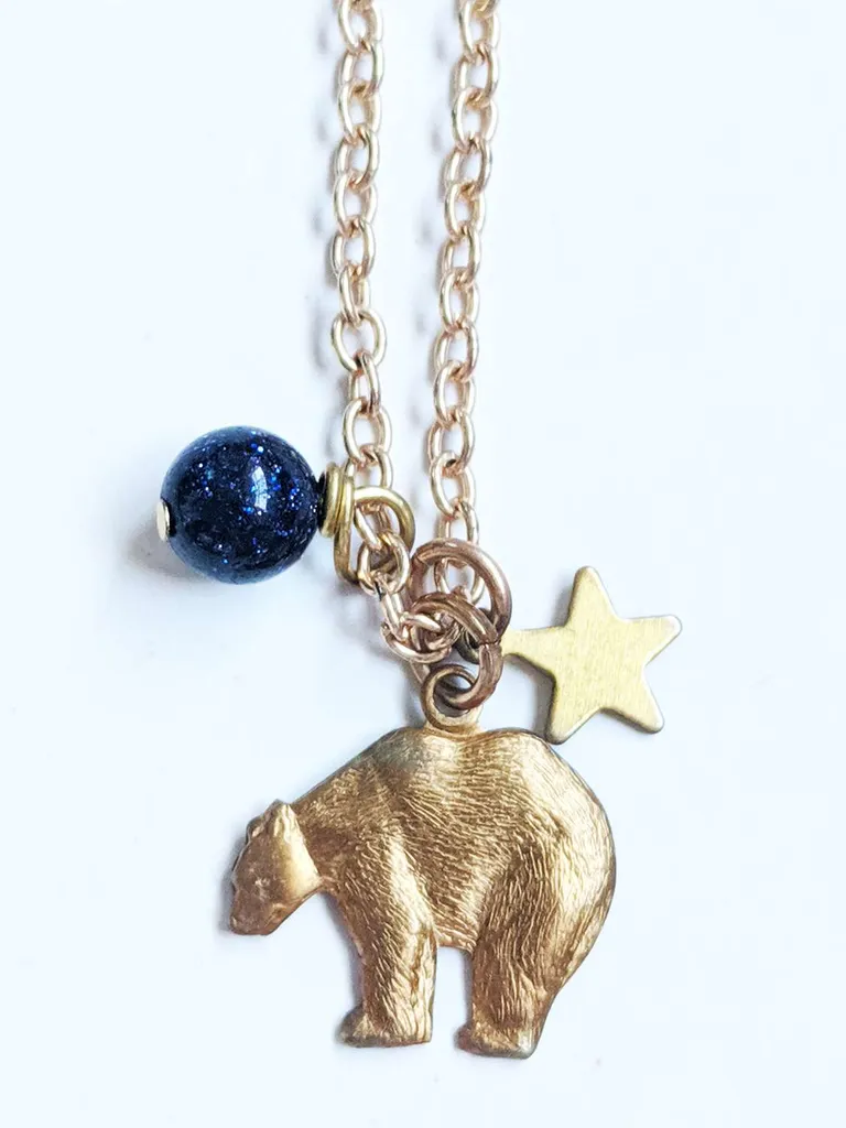 Vintage Bear & Blue Goldstone Necklace photo 1