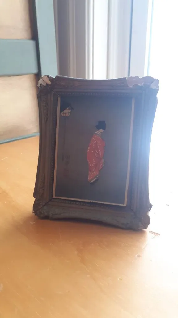 Japanese Geisha Vintage Antique Picture In Frame photo 1