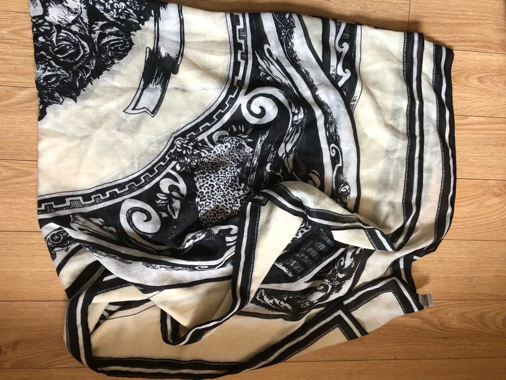 Black And White Large Square Lightweight Cotton Scarf With An... photo 1