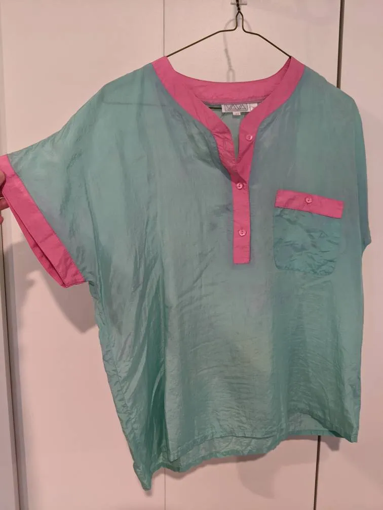 Silk Seafoam And Pink Top photo 1
