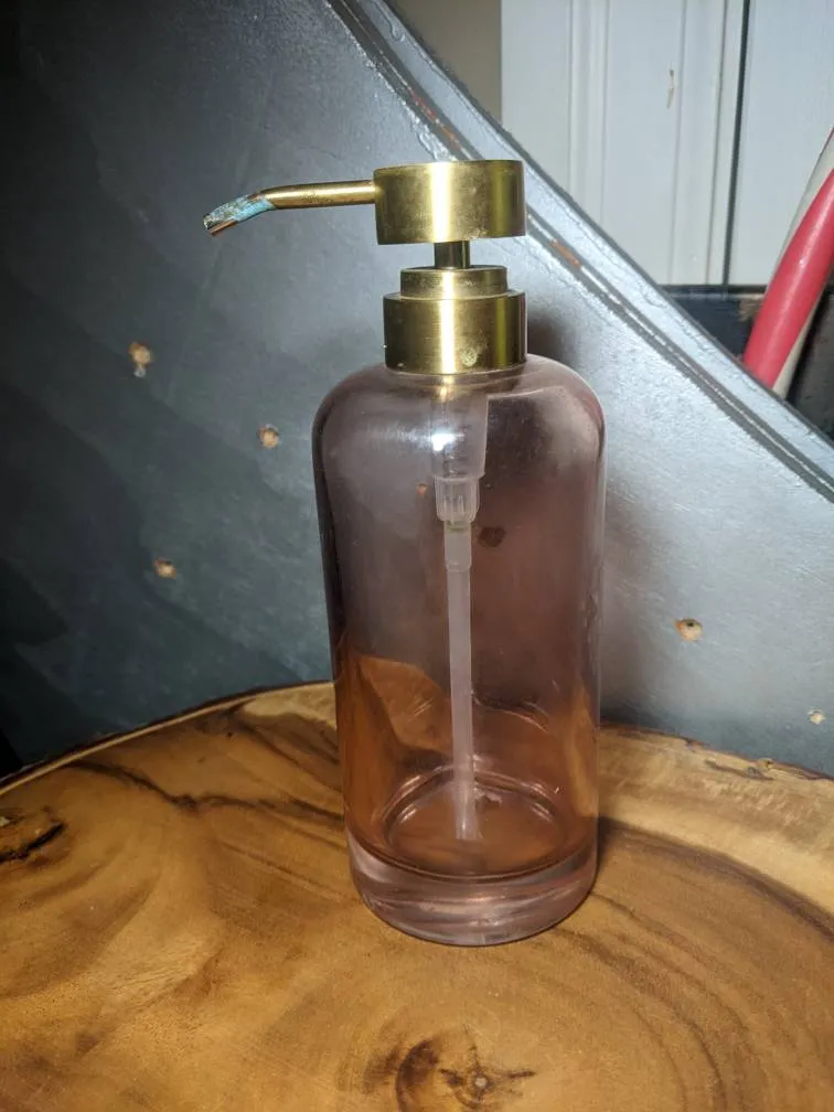 Pink and gold glass soap dispenser photo 1