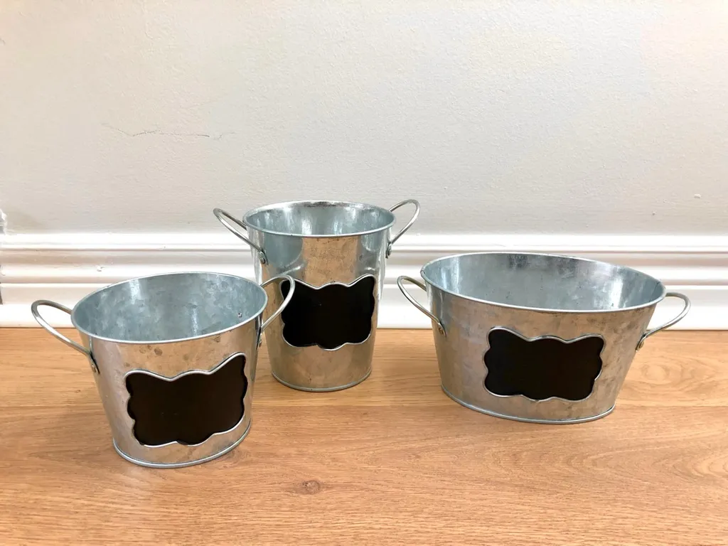 Small Metal Buckets With Chalkboard Label photo 1
