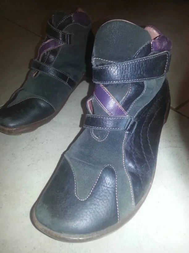 Real Leather & Suede Unique Think! Designer Brand Purple Booties photo 1