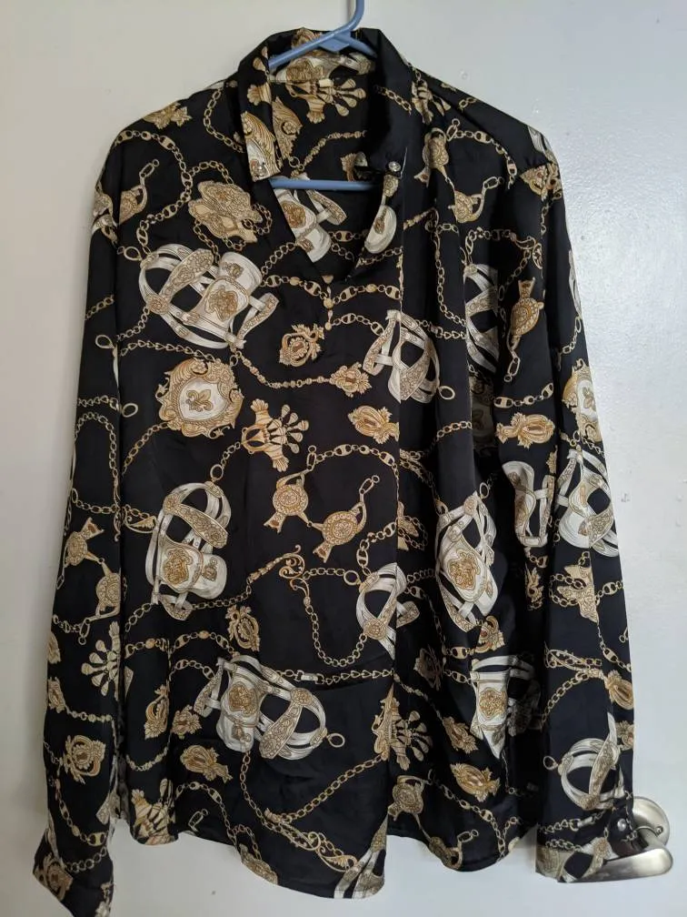 PLUS SIZE Chain print satin longsleeve photo 1