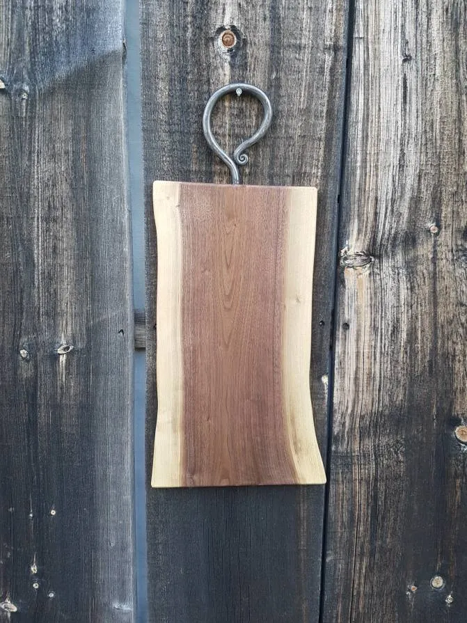 Walnut Charcuterie Board W/ Hand Forged Iron Handle photo 1