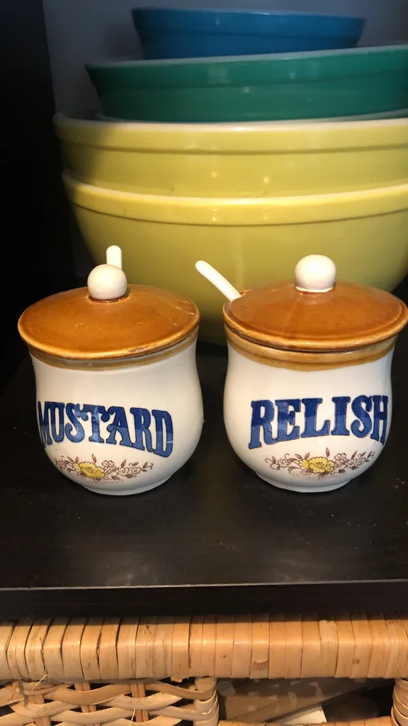 Cute Ceramic Mustard And Relish Pots With Lids photo 1