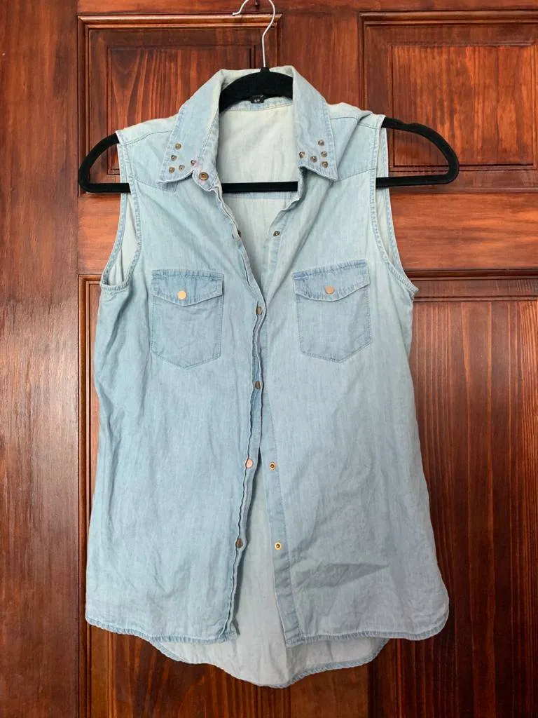 Light Denim Top With Gold Stud Detail photo 1