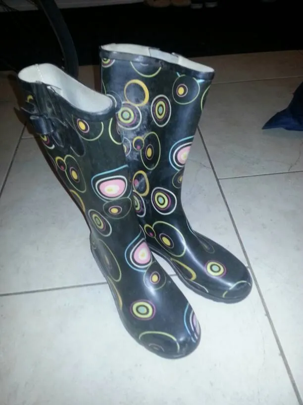 Awesome Rubber Boots -- Black With Colourful Circles -- Reall... photo 1
