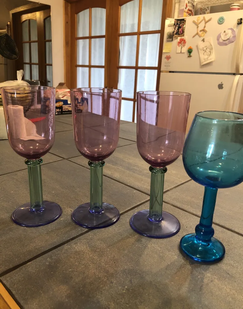 3 Purple Plastic Cups + 1 Blue Glass Cup photo 1