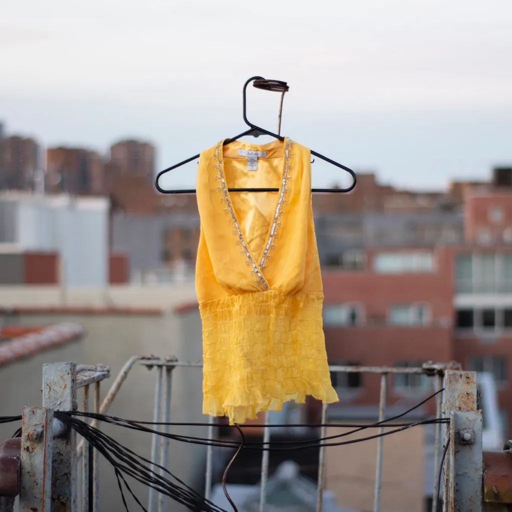 yellow embellished vneck top photo 1