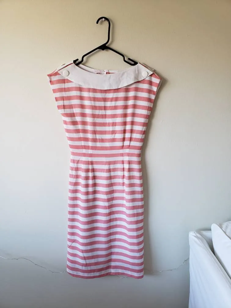 Vintage Pink & White Striped Dress - Size Small photo 1