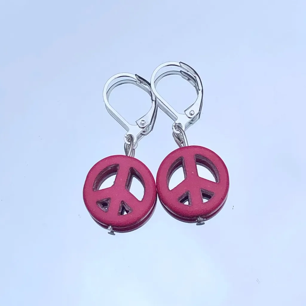 Pink Peace Sign Earrings ☮️ photo 1
