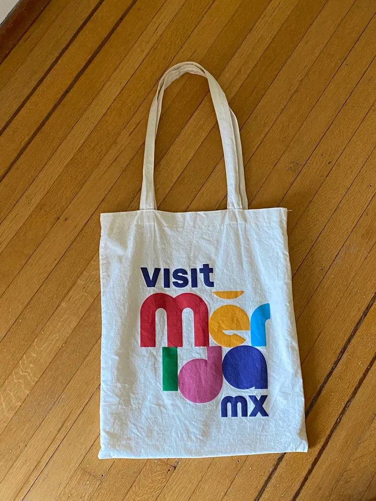 Rainbow cotton fabric tote bag w colorful Mexican print desig... photo 1