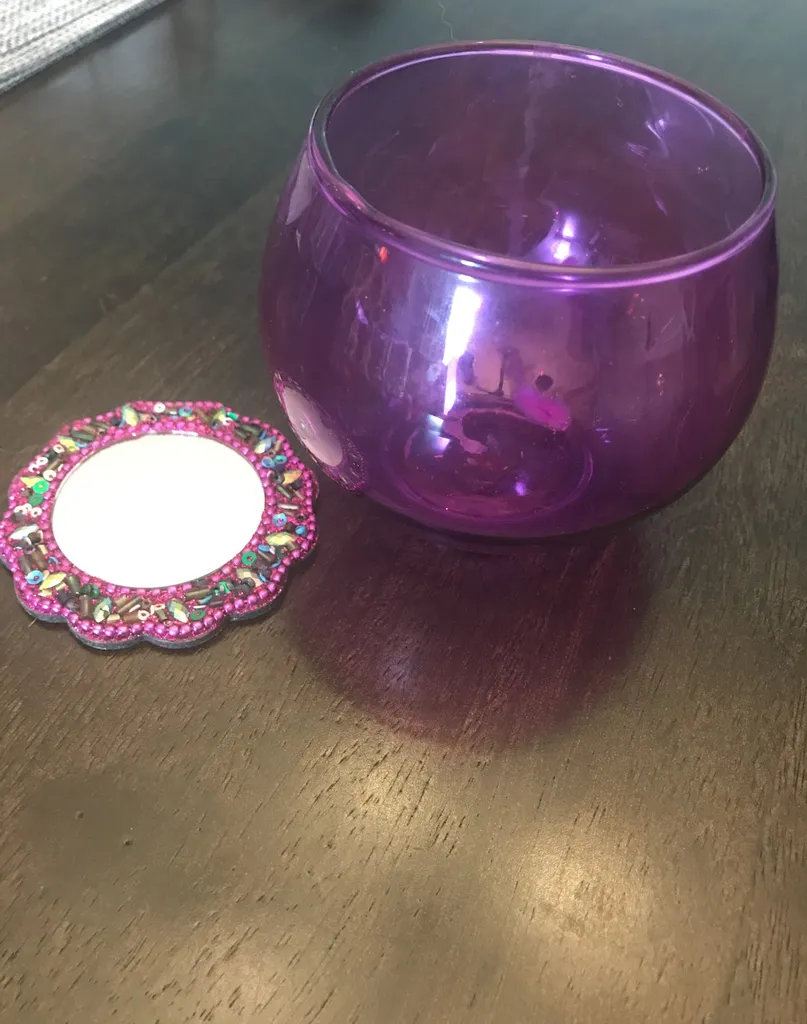 Purple Candle Holder With Mirrored Beaded Tray photo 1