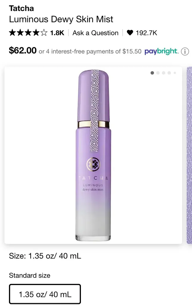 Tatcha Luminous Dewy Skin Mist photo 1