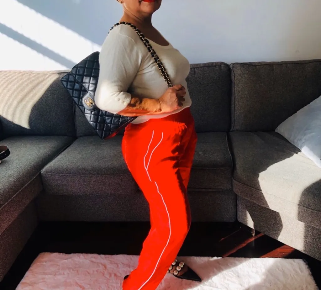 New Without Tags Red Dressy Joggers With White Piping photo 1