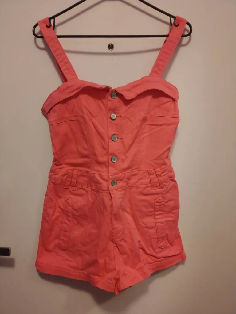 Hot Pink Denim Romper photo 1