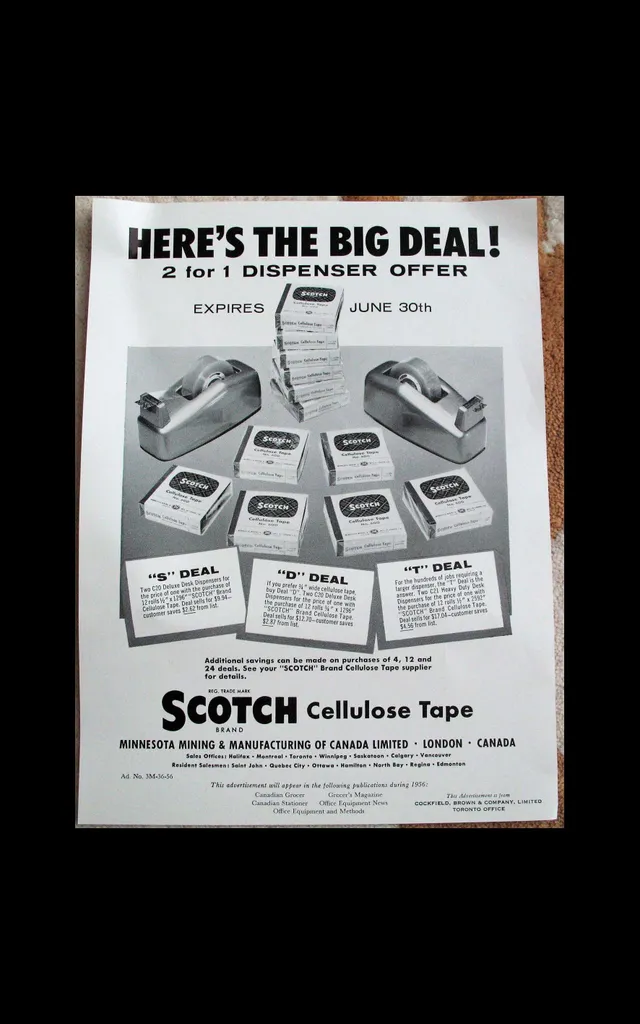 3M SCOTCH CELLULOSE TAPE 1956 Pre Print Advertisement BLEED S... photo 1