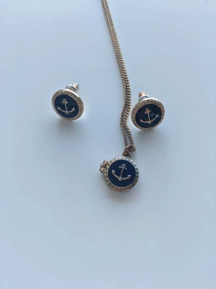 Anchor Locket and Earrings Necklace Set photo 1
