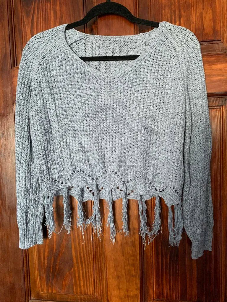 Baby blue Sweater Top With Frills photo 1
