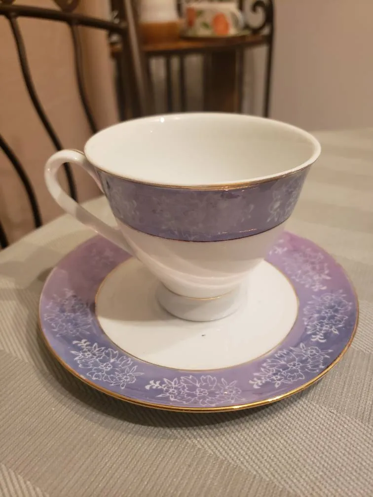 Vintage Lustre Ombre Purple Tea Cup And Saucer Porcelain China photo 1