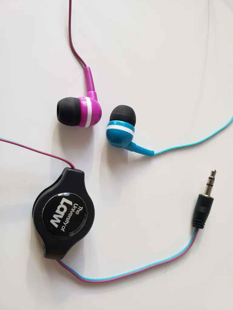 cute headphones -- simple wired audio blue and pink ear phone... photo 1