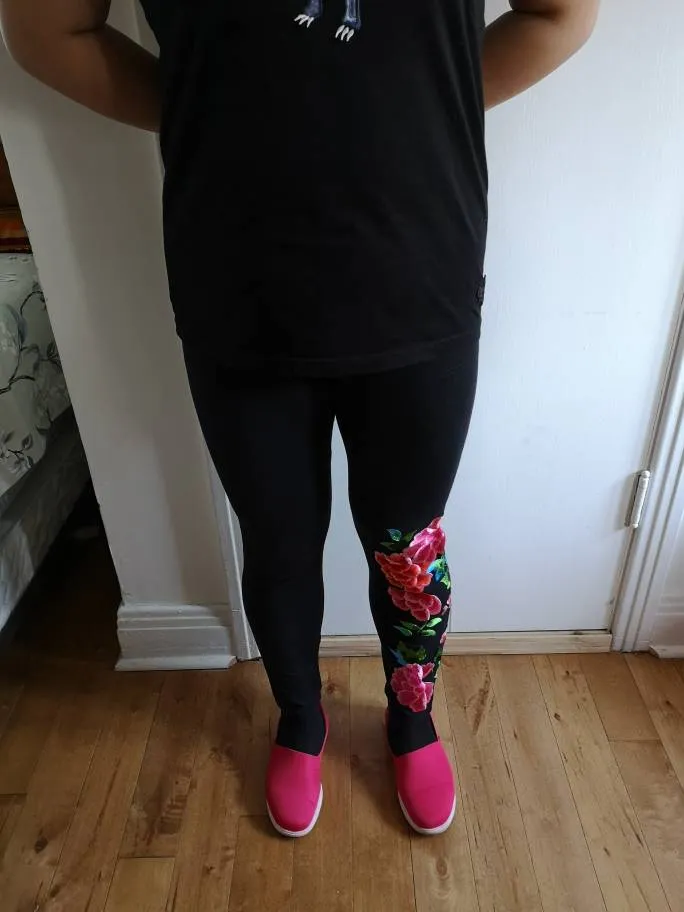 Black Pants with colourful flowers photo 1