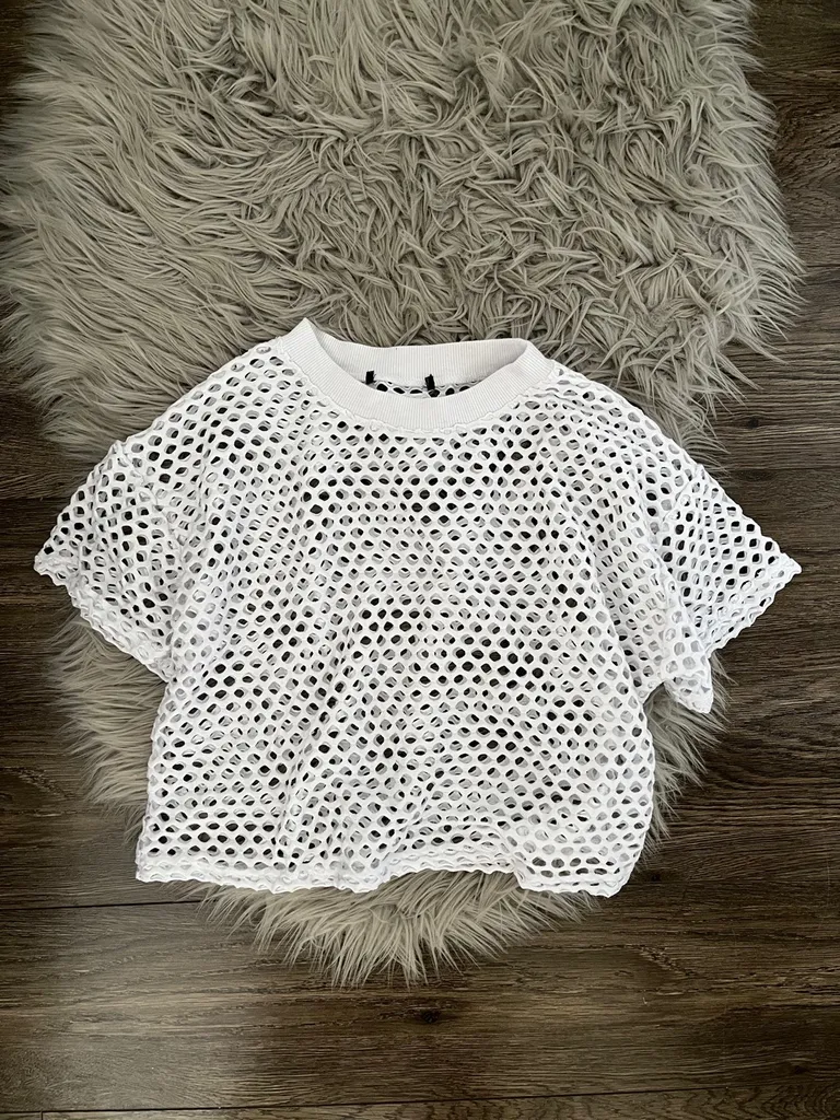 White Netted Fishnet Crop Shirt photo 1