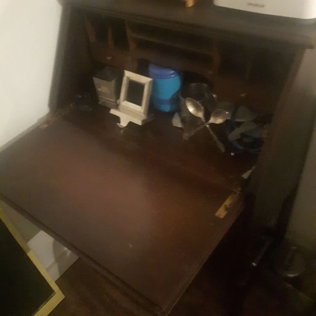 ANTIQUE wood fold down desk photo 1