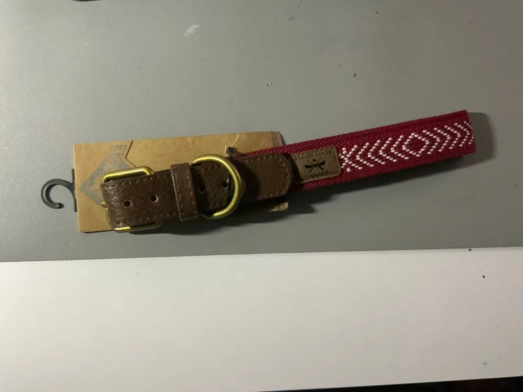 Beaver Canoe Red Plaid Graphic Dog Collar photo 1