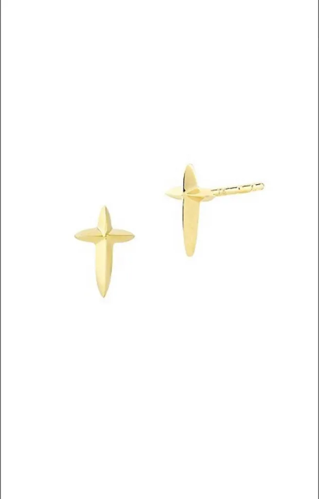 Tiny 14k Gold Cross Earrings photo 1