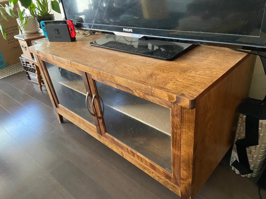 Tan Wooden TV Stand photo 1