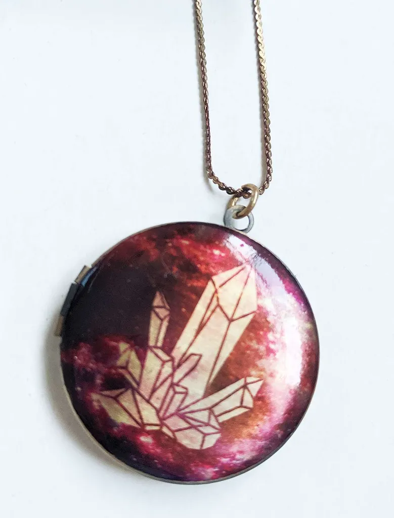 Vintage Brass Crystal Locket Necklace photo 1