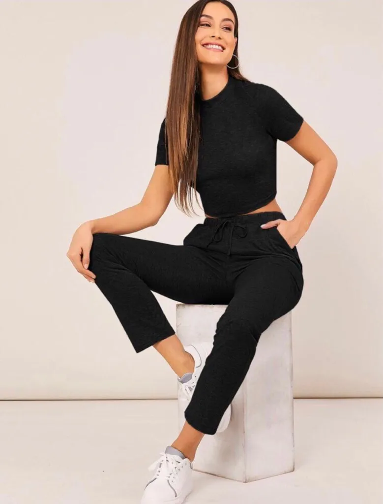 Fitted Crop Tee & Sweatpants Set photo 1