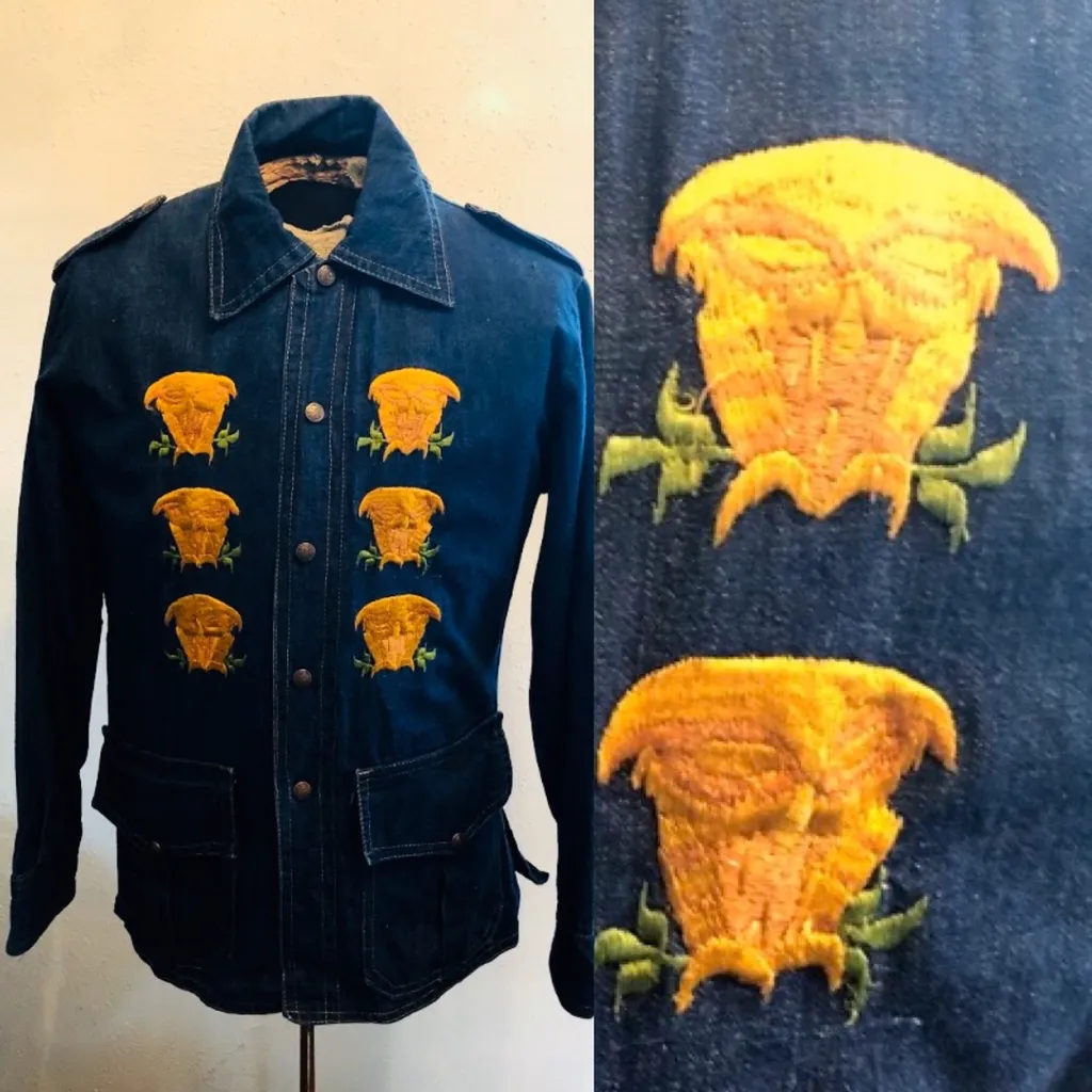 yep stoned owls vintage 1970s dark denim snap button shirt ja... photo 1